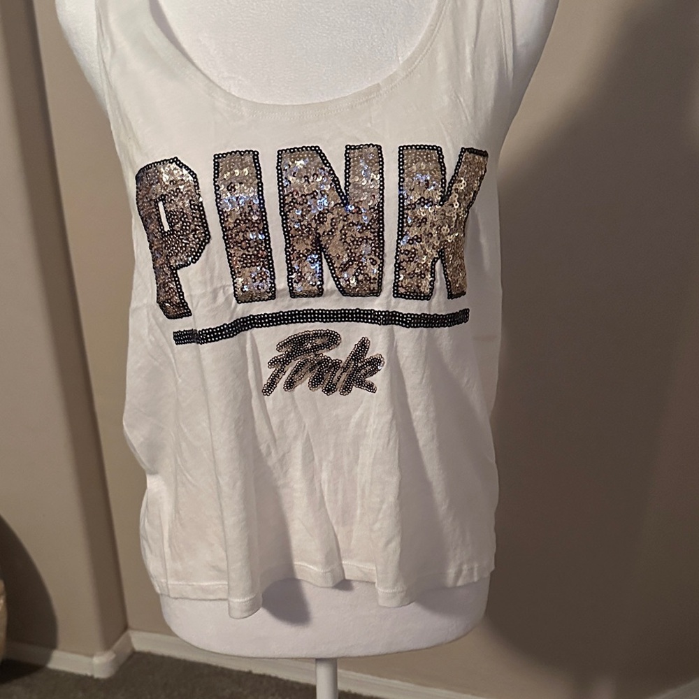 Victoria's Secret White Sequin Logo Tank